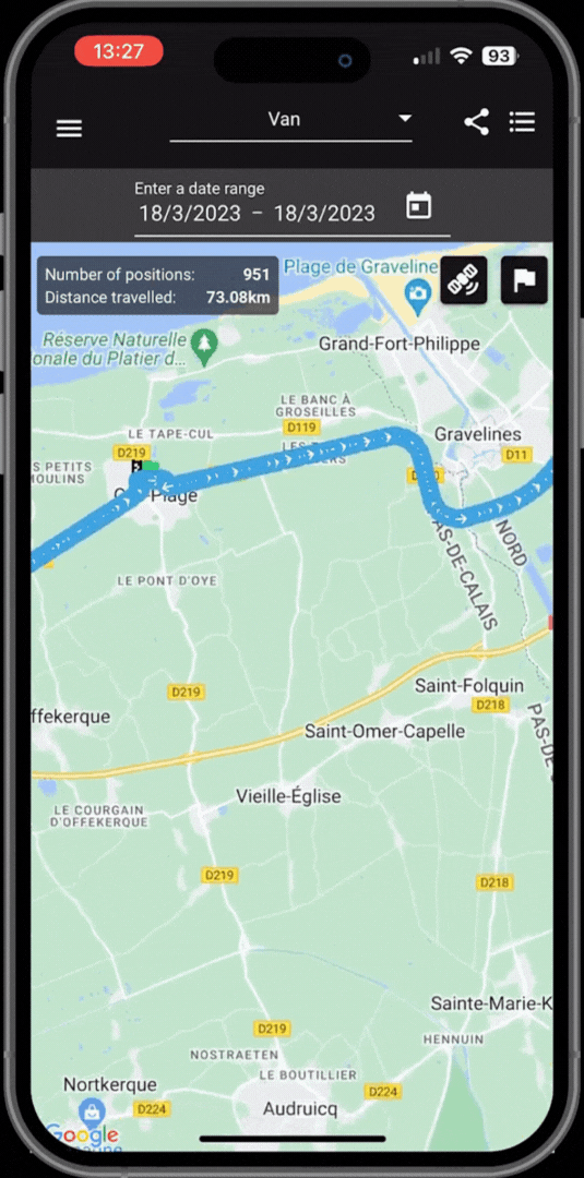 GoTEK7 Tracking application GPS Tracker history
