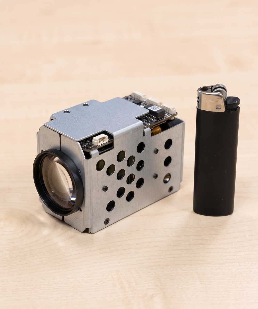 Block Caméra x20 GoTEK7 à côté d'un briquet pour l'échelle